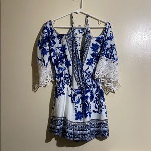 Women’s Medium- Blue & White Romper
